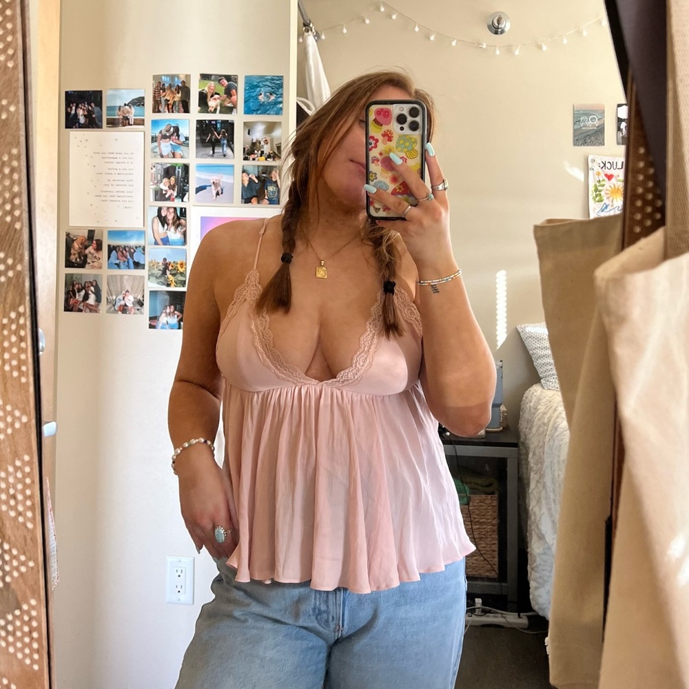 Forever 21 Sheer Pink Lace Tank Top
